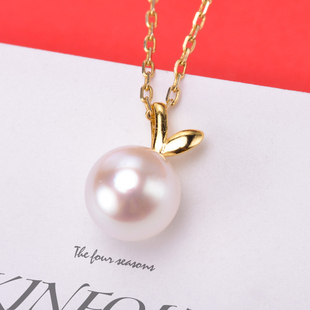 9mm圆椭珠 DIY珍珠吊坠配件 S925纯银珍珠吊坠空托圣诞苹果款