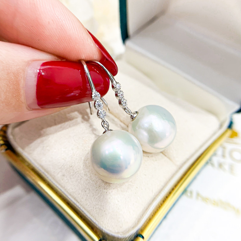 DIY珍珠耳钉配件 S925纯银饰品 金色银色耳钩女空托 配8-12mm圆珠