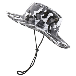 新款夏季男女户外渔夫帽防晒休闲圆边网帽登山钓鱼迷彩大檐奔尼帽