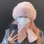 仿皮草蒙古帽女冬季 渔夫帽保暖围脖套装 加厚毛绒围巾盆帽防寒百搭