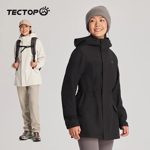 tectop探拓秋冬新款弹力防风防水软壳衣女中长登山系徒步机能外套