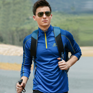 探拓快干T恤男款长袖立领速干半开拉链网眼透气休闲运动衣薄户外