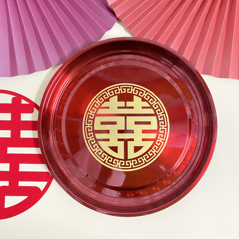 喜庆果盘茶盘圆形用品托盘敬茶杯图片