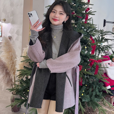 100绵羊毛双面呢大衣女毛呢外套