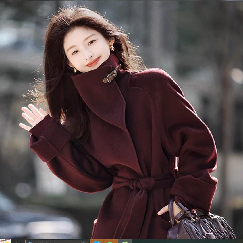 大翻领双面羊绒呢大衣短款小个子