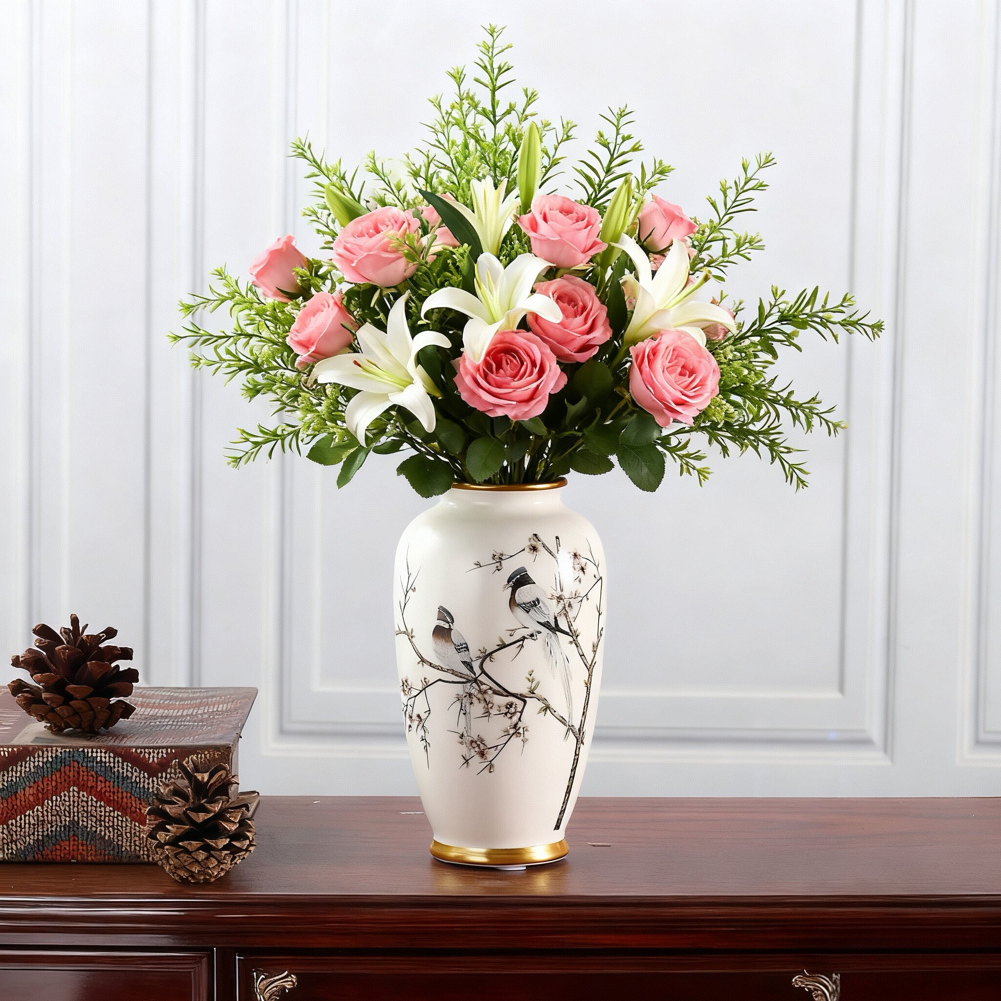 国风酒柜陶瓷水培花瓶 简约客厅玄关轻奢摆件 办公室干花水培两用,家居饰品,花瓶,淘宝优惠券,粉丝福利购,淘宝优惠卷