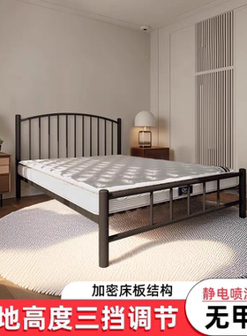 现代简约黑色铁架床民宿单人床轻奢铁艺床网红复古双人床加粗铁床