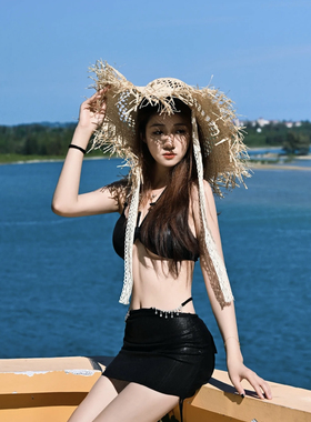 海边度假风拉菲草编织草帽女2025春夏新款出游拍照遮阳防晒沙滩帽