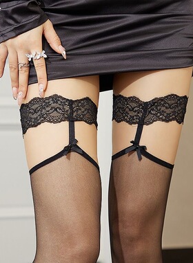 沐阮0d撞色夏季薄性感风丝袜 过膝大腿高筒防滑蝴蝶结吊带袜