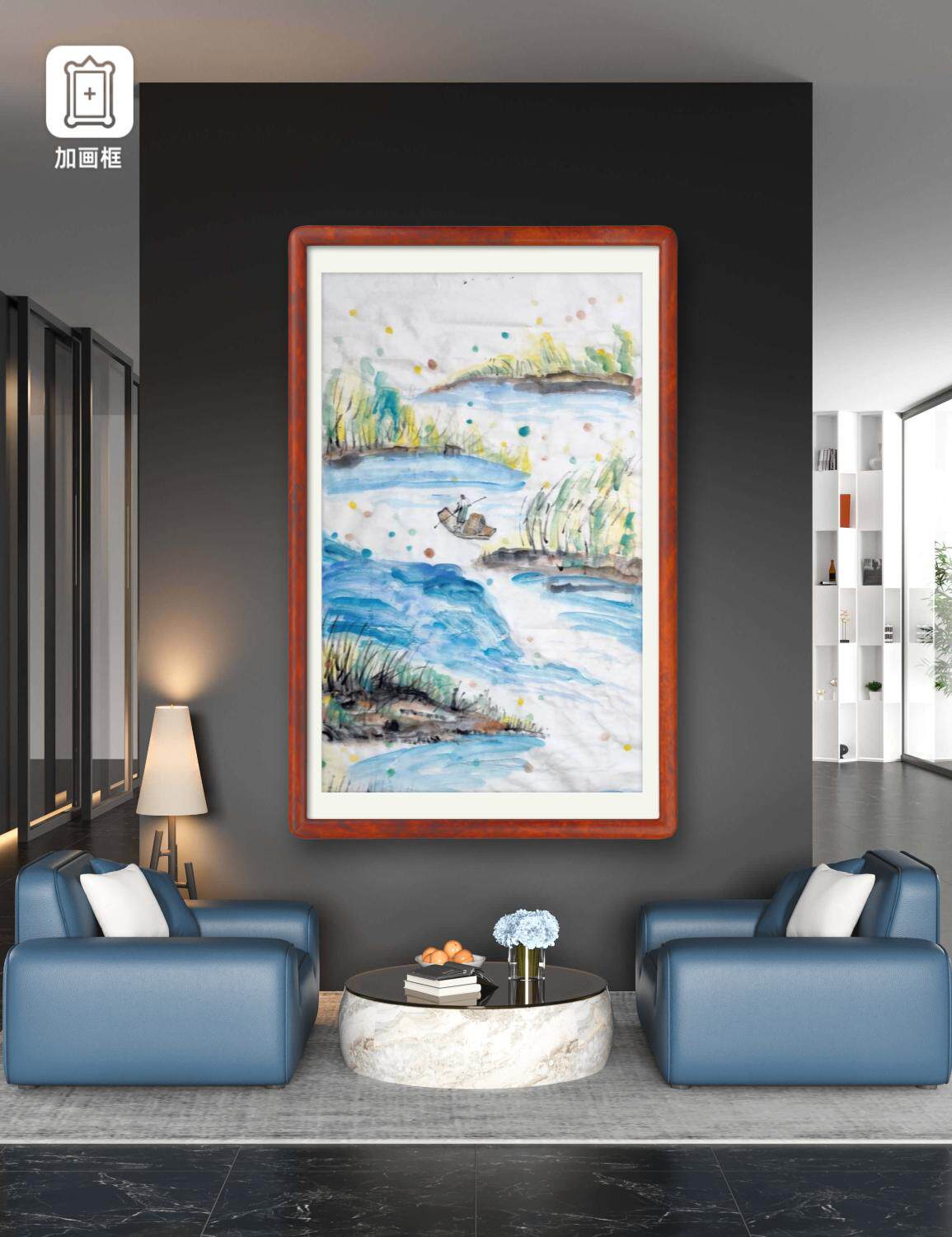 新中式客厅装饰画山水画田园风景中国画写意画迎客松字画客厅酒店