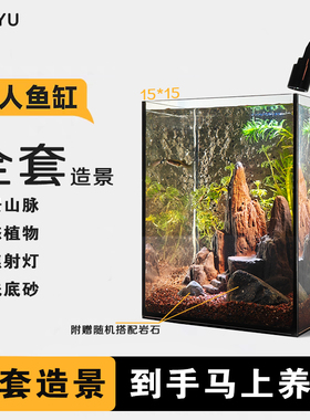 JIUYU氿鱼丨桌面小鱼缸全套鱼缸微型景观造景鱼缸新手养鱼玻璃缸