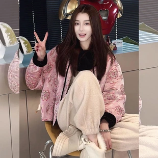 2025秋冬新中式国风高级感唐装洋气减龄粉色提花外套女(送毛领）