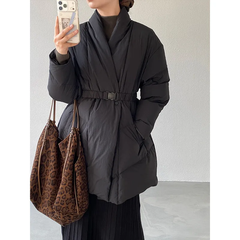 江左 战袍级羽绒服 三星安心绒抗寒锁温收腰气质长款羽绒外套6386