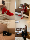 6cm粗跟方头施华洛水钻扣羊羔毛轻奢玛丽珍鞋 Uuuus 晚宴女主角