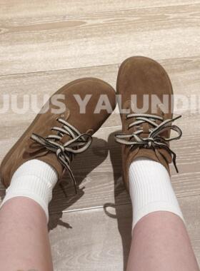 Uuuus【奶咖曲奇】美式复古撞色森女系软平底加绒系带全包勃肯鞋~