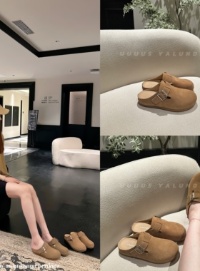 Uuuus【暮光之森】磨砂牛皮复古森系包头勃肯鞋懒人一脚蹬半拖鞋