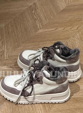 Uuuus【留学生日记】雅伦迪娜真皮miu风做旧鸳鸯鞋带加绒厚底板鞋