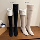 粗跟加绒长筒靴女冬新款 Uuuus 南韩姐姐 羊绒羊毛高筒高跟棉靴