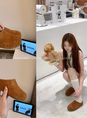 Uuuus【店主同款】新款英伦风复古厚底勃肯鞋真皮懒人半拖穆勒鞋