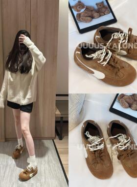 Uuuus【韩区博主】rosie同款赛车德训鞋磨砂皮复古拼色平底阿甘鞋