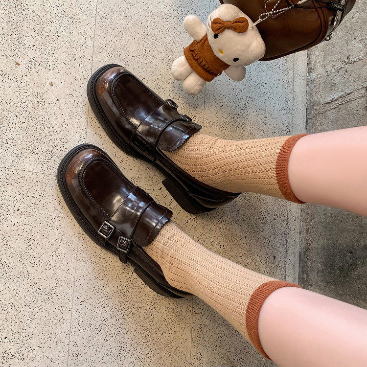 牛皮版~棕色百搭中跟小皮鞋女2026春新款英伦风皮带扣乐福鞋单鞋,女鞋,乐福鞋（豆豆鞋）,淘宝优惠券,粉丝福利购,淘宝优惠卷
