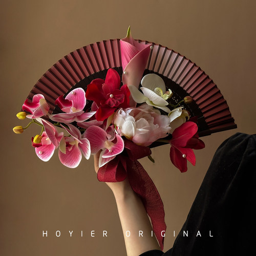 中式新娘手捧花结婚团扇婚礼创意花球仿真花扇子婚纱照摄影道具