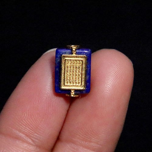 天然青金石s925镀金五条经隔珠