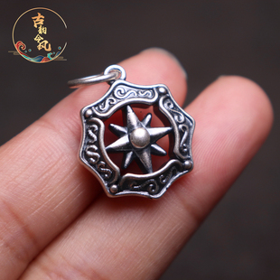 原创999足银法轮藏式侧挂吊坠金刚星月菩提手串长串diy文玩配饰