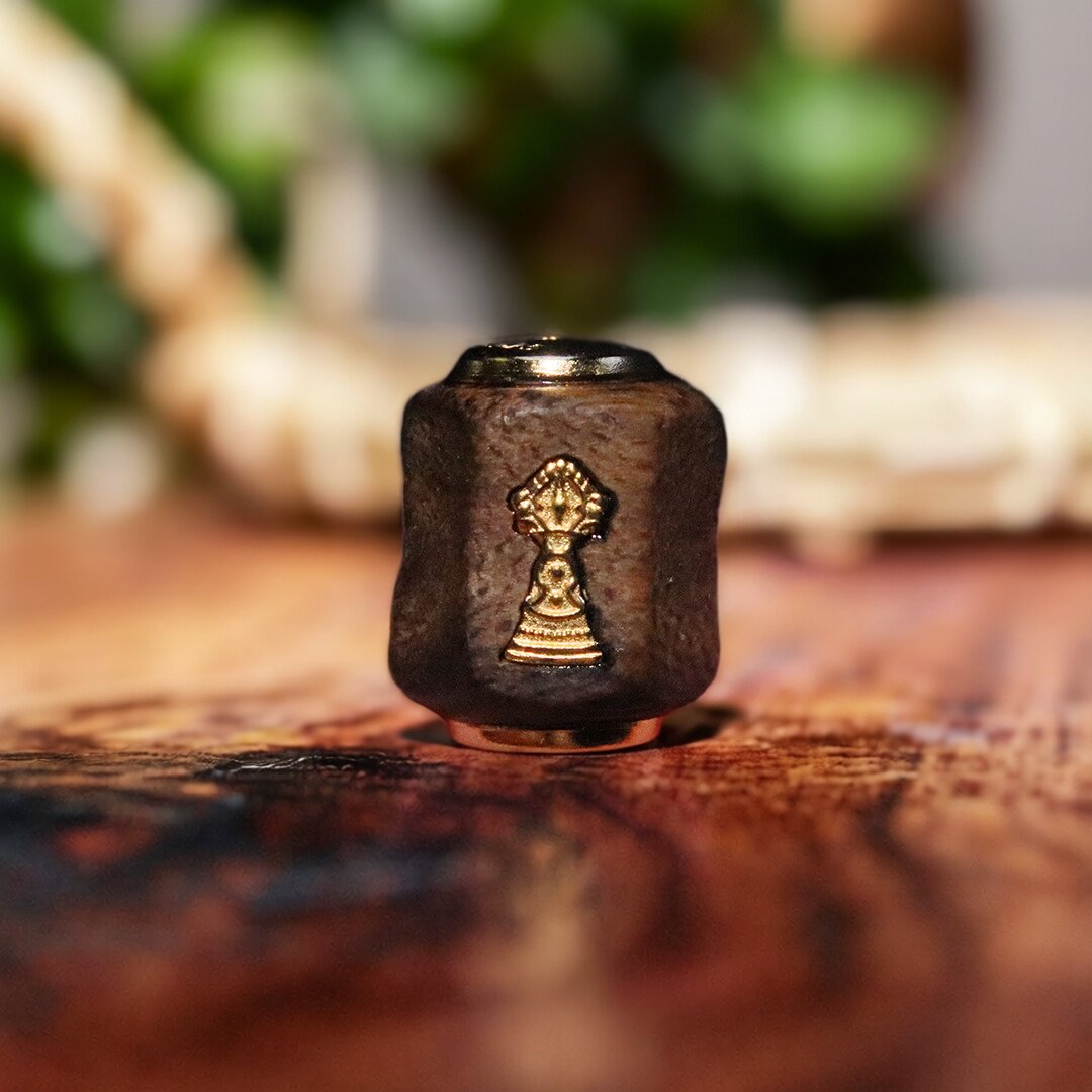 纯银s925天然沉香木镶嵌降魔铃金刚杵桶珠隔珠散珠菩提手串配饰