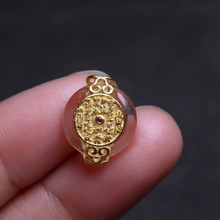 925纯银银镀金白水晶山鬼花钱背云隔珠能量石手链编绳diy文玩配饰