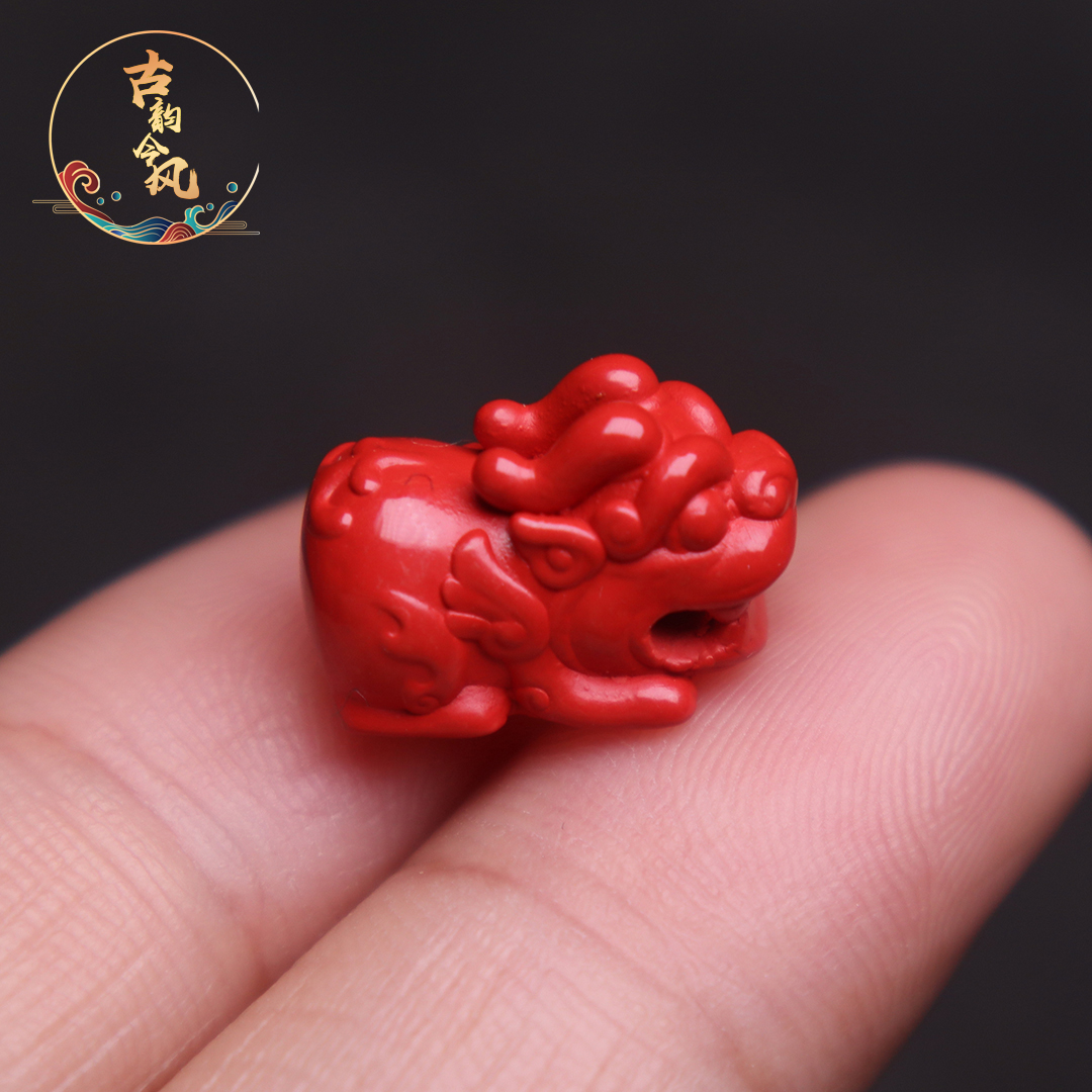 保真朱砂麒麟貔貅隔珠背云侧挂