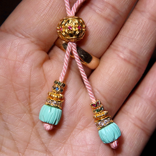 优化绿松蒙松古法金并蒂莲背云隔珠弟子珠菩提手串手链文玩配饰