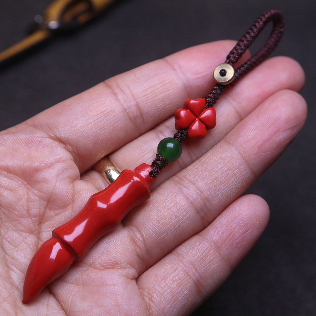钥匙扣挂件礼物天然朱砂高档
