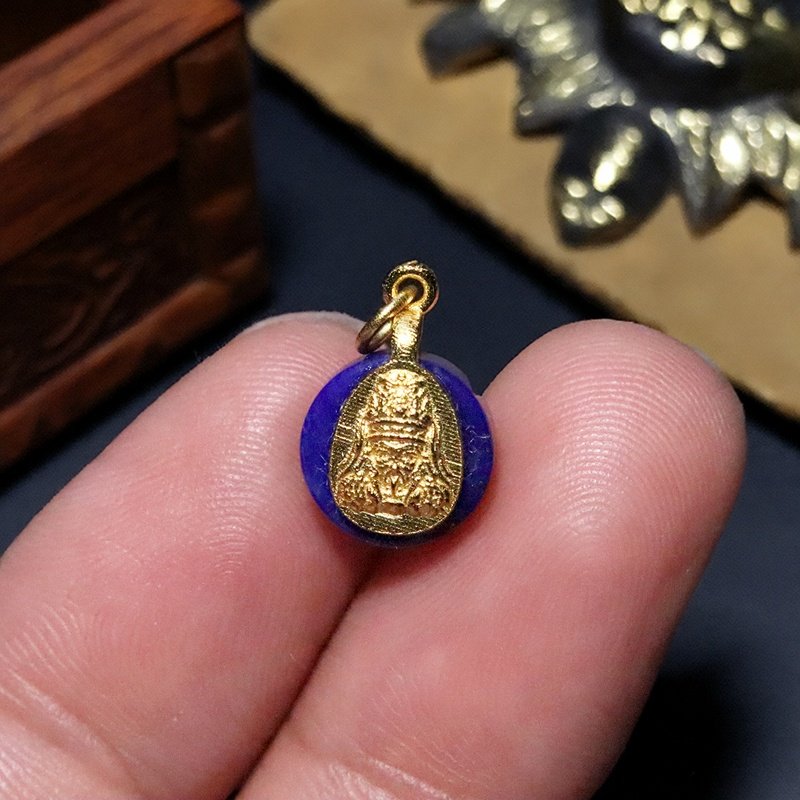 天然青金石镶嵌s925纯银吊坠