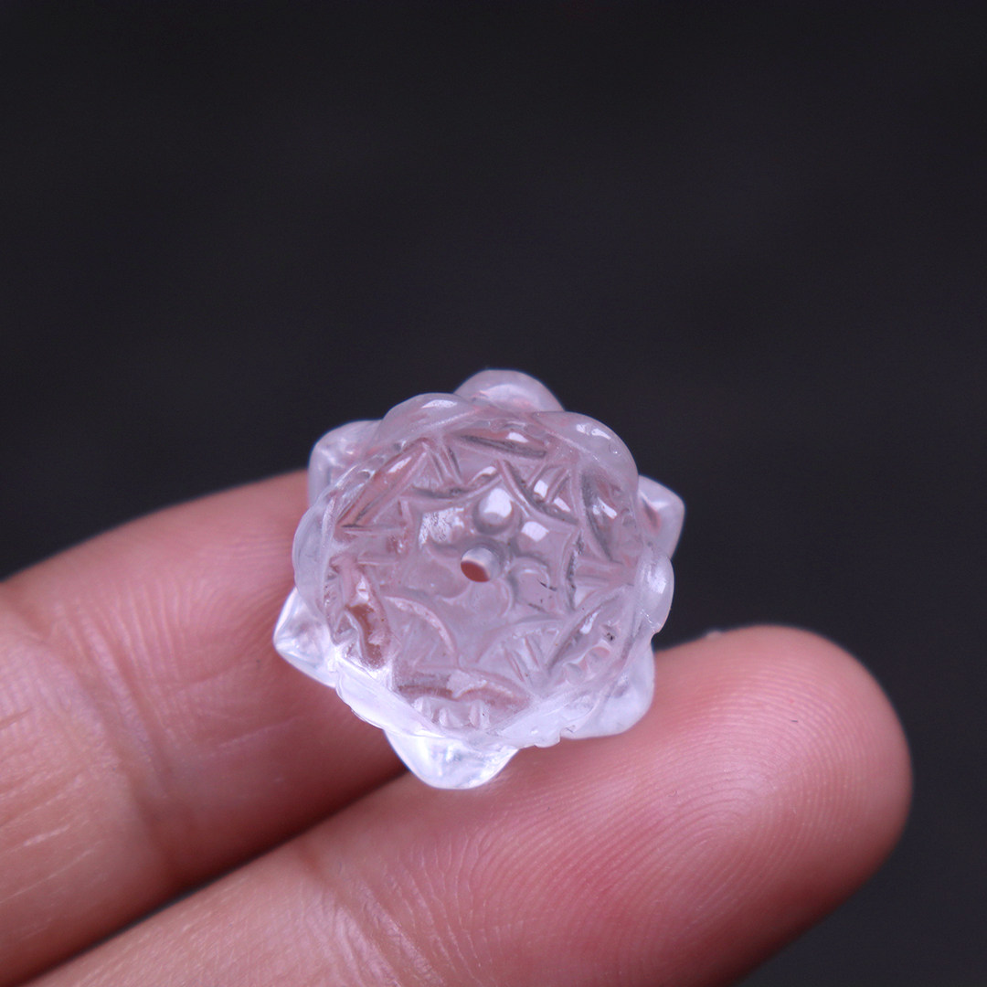 天然白水晶莲花莲花座背云隔珠