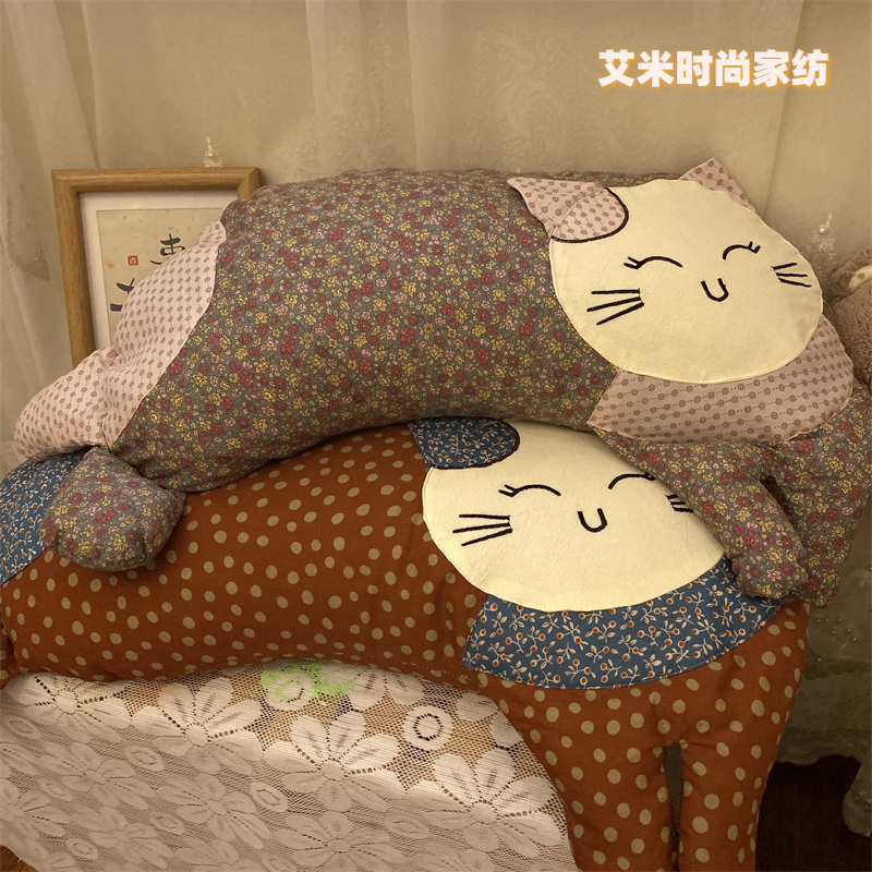 ins可爱小猫立体卡通贴布绣全棉荞麦枕沙发办公室午睡枕学生单人