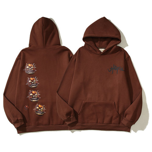 Travis Scott Utopia复古做旧啡色ts小铁头面具连帽卫衣帽衫男潮