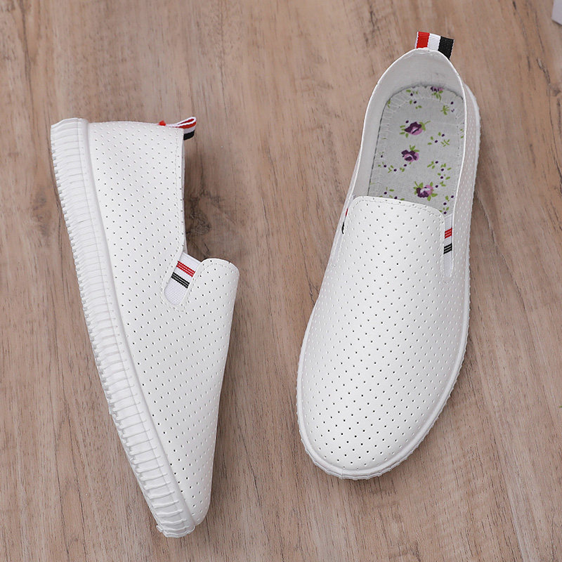 新款透气小白鞋女夏季透气潮流一脚蹬舒适休闲平底百搭皮面学生鞋,女鞋,浅口单鞋,淘宝优惠券,粉丝福利购,淘宝优惠卷
