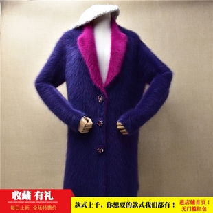 冬季加厚中长款ins长毛貂绒蓝紫色西装领双面拼色宽松外套毛衣305