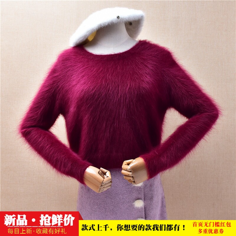 超气质短款小清新酒红色圆领宽松秋冬款毛衣百搭慵懒风套头女513