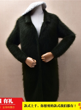 冬季加厚中长款ins长毛貂绒军绿色小翻领韩版宽松蝙蝠袖外套女452