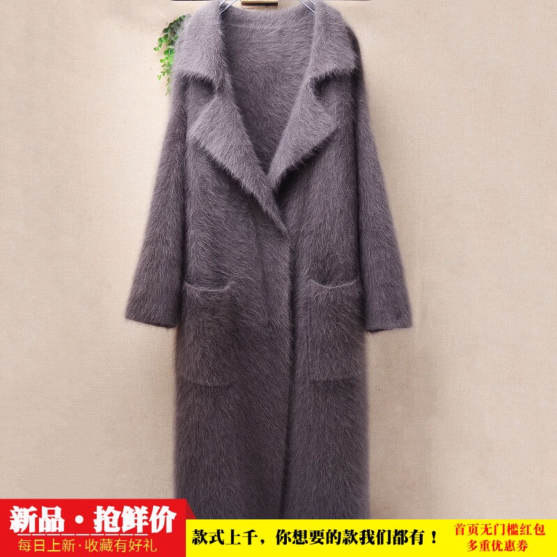 时尚秋冬中长款褐色西装领披风ins长毛貂绒韩版宽松慵懒外套女92