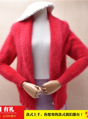 短款甜美ins长毛貂绒秋冬红色披风修身显瘦小码小开衫外套毛衣199