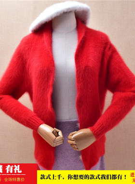 超气质秋冬软糯小香风红色短款披风ins长毛貂绒修身显瘦外套女380