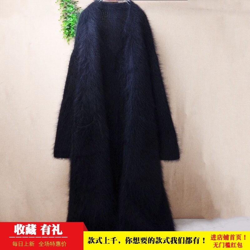 超长款冬季粗砂加厚黑色披风ins长毛貂绒韩版宽松喇叭外套毛衣414