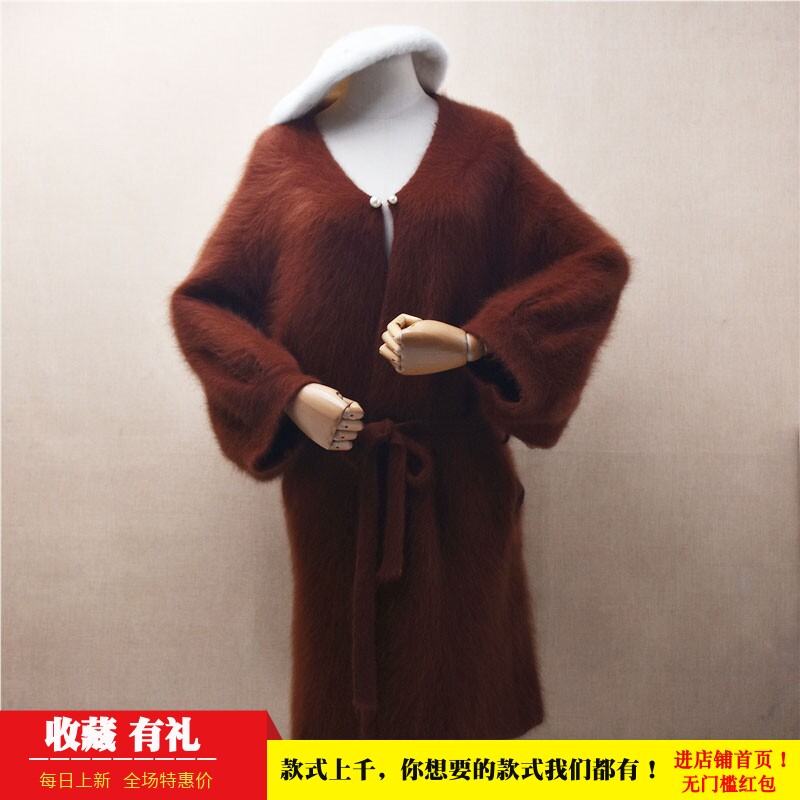 冬季加厚中长款红棕色泡泡袖ins长毛貂绒韩版宽松慵懒风外套女585