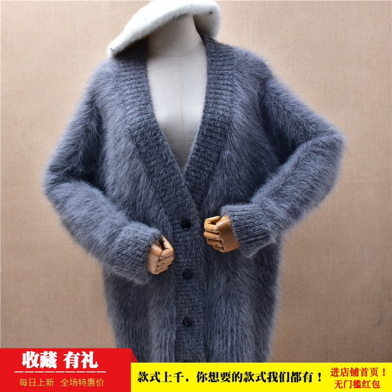 冬季加厚中长款气质减龄深灰色v领ins长毛貂绒宽松慵懒外套女397