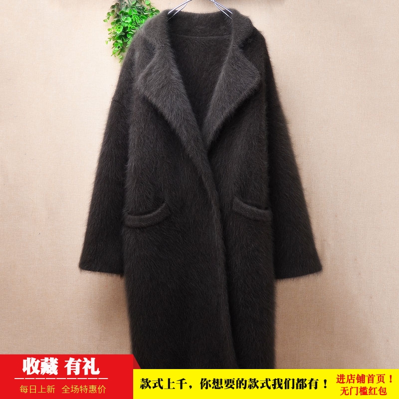 冬季加厚时尚中长款ins长毛貂绒深褐色西装领宽松慵懒外套毛衣256