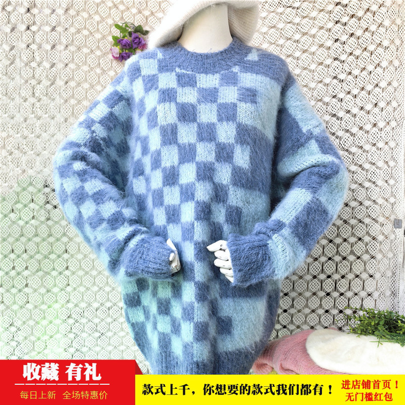 中长款秋冬时尚减龄天蓝色米格圆领马海毛韩版宽松加厚慵懒套头18