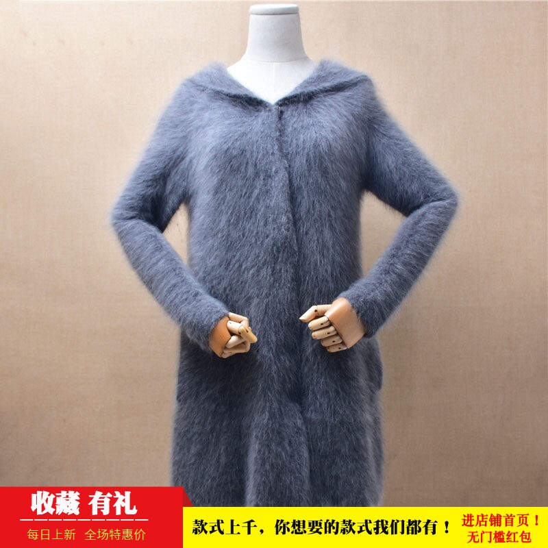 超气质秋冬时尚中长款深灰色连帽衫ins长毛貂绒修身显瘦外套女20